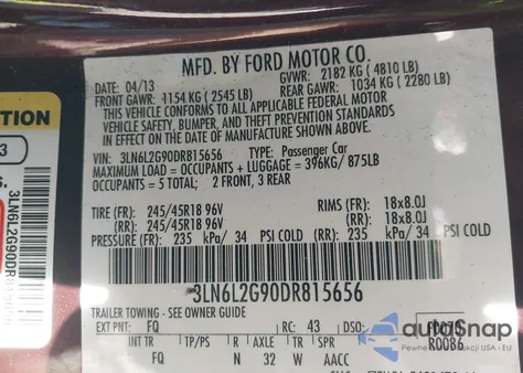 2013 Lincoln Mkz from USA, damaged, VIN 3LN6L2G90DR815656